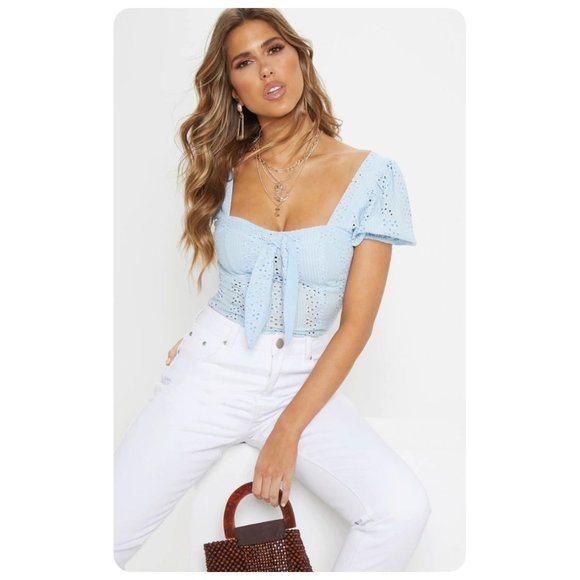 PrettyLittleThing Tops - PrettyLittleThing Baby Pastel Pale Blue Broderie